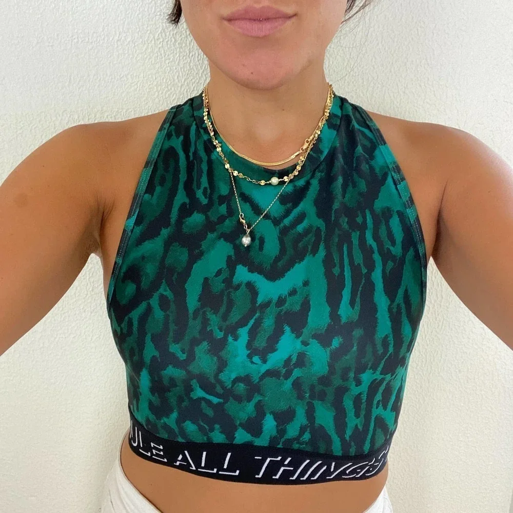 Pam & Gala Green Animal Print Sports Bra Size Small